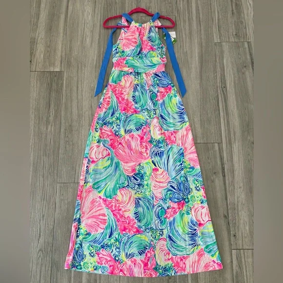 Lilly Pulitzer | Dresses | Lilly Pulitzer Martina Maxi Halter Dress Multi  Beach Please Womens Small Nwt | Poshmark